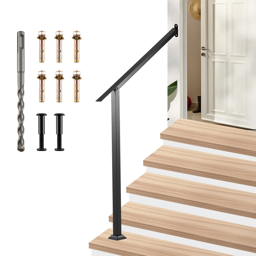 4 Step Wall Mount Stair Handrail Heavy-Duty Adjustable Galvanized Steel Railing with Installation Kit for Concrete
