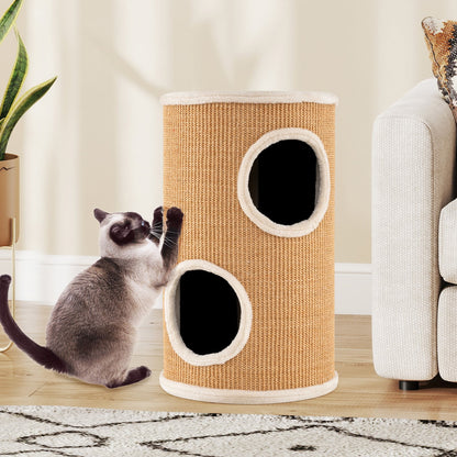 4-Story Cat Condo with Sisal Scratching Pad and Napping Plush Bed-Brown