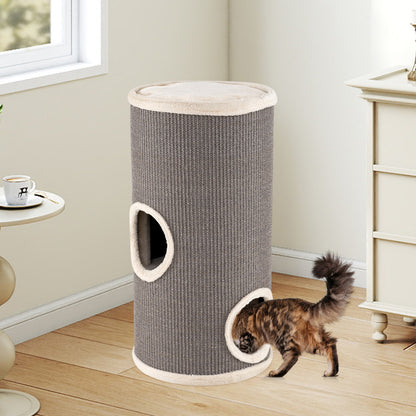 4-Story Cat Condo with Sisal Scratching Pad for Indoor Cats-Grey