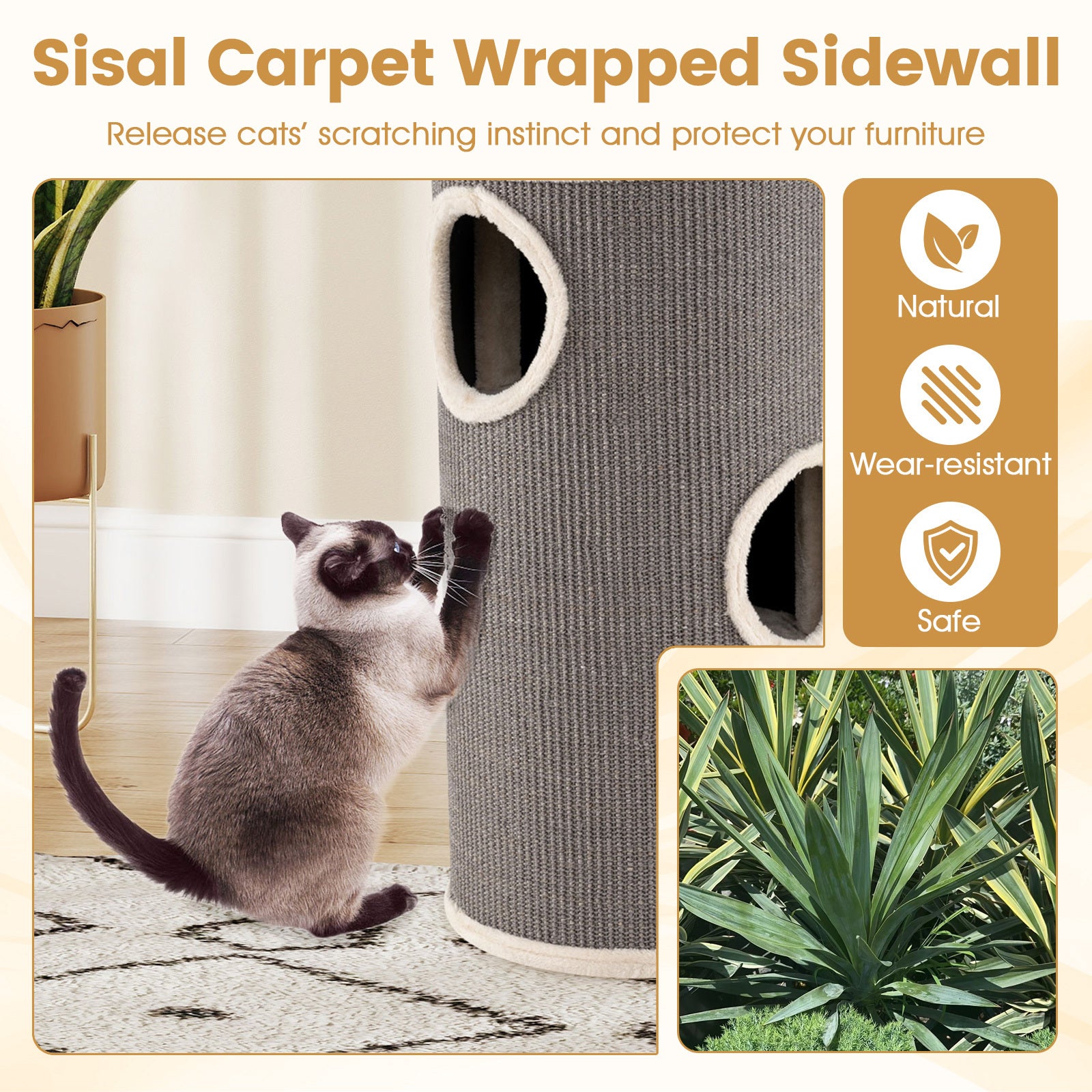4-Story Cat Condo with Sisal Scratching Pad for Indoor Cats-Grey