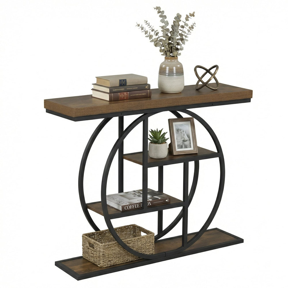 4-Tier Console Table 105CM Entryway Table with Storage Shelves-Rustic Brown
