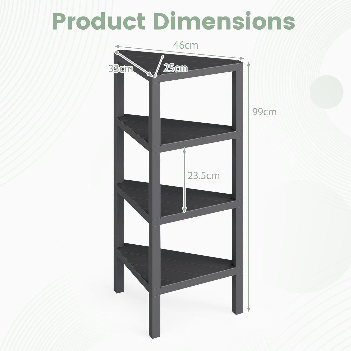 4-Tier Corner Shelf Stand with Open Slatted Shelves-Black