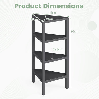 4-Tier Corner Shelf Stand with Open Slatted Shelves-Black
