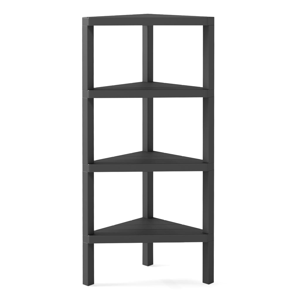 4-Tier Corner Shelf Stand with Open Slatted Shelves-Black