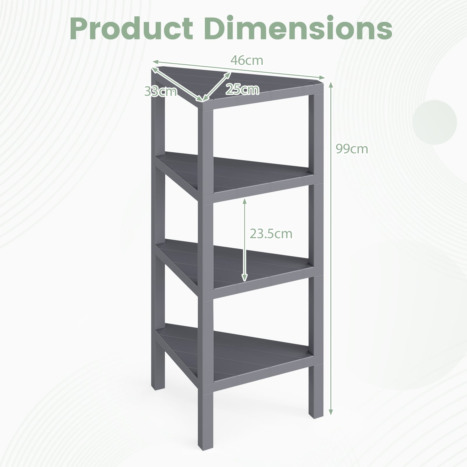 4-Tier Corner Shelf Stand with Open Slatted Shelves-Grey