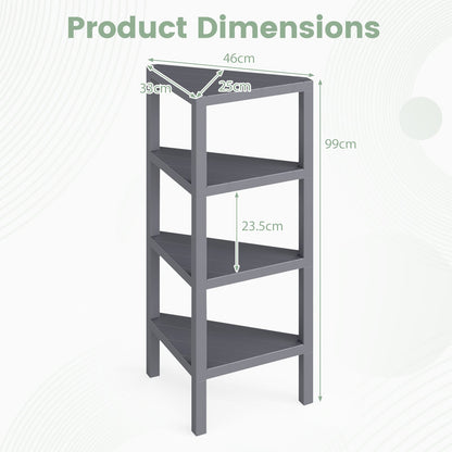 4-Tier Corner Shelf Stand with Open Slatted Shelves-Grey