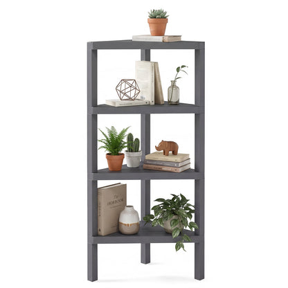 4-Tier Corner Shelf Stand with Open Slatted Shelves-Grey