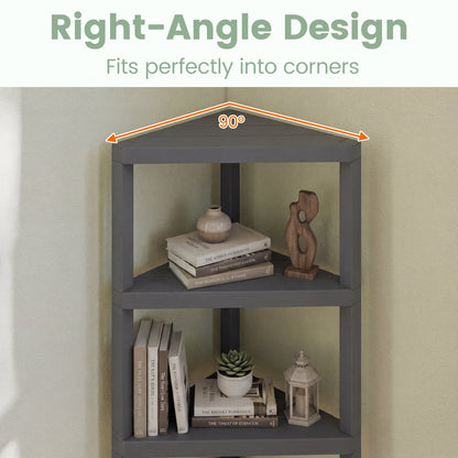 4-Tier Corner Shelf Stand with Open Slatted Shelves-Grey