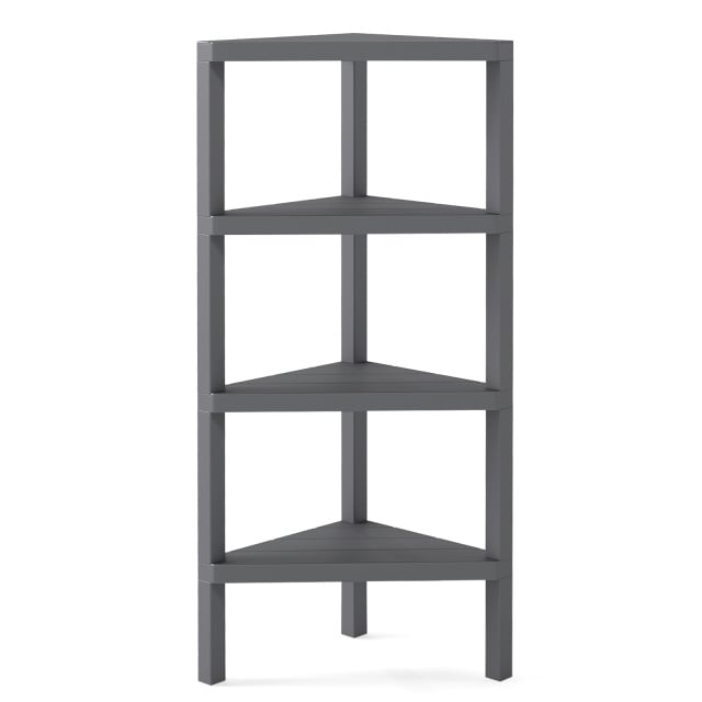 4-Tier Corner Shelf Stand with Open Slatted Shelves-Grey