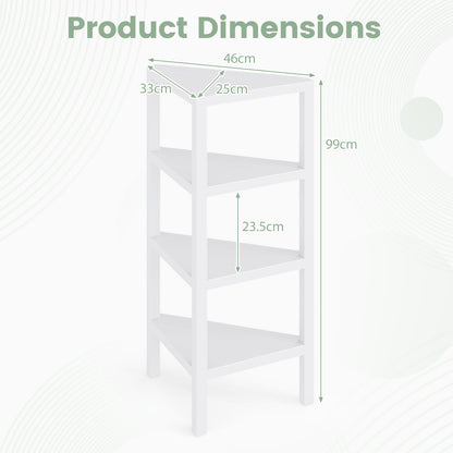 4-Tier Corner Shelf Stand with Open Slatted Shelves-White