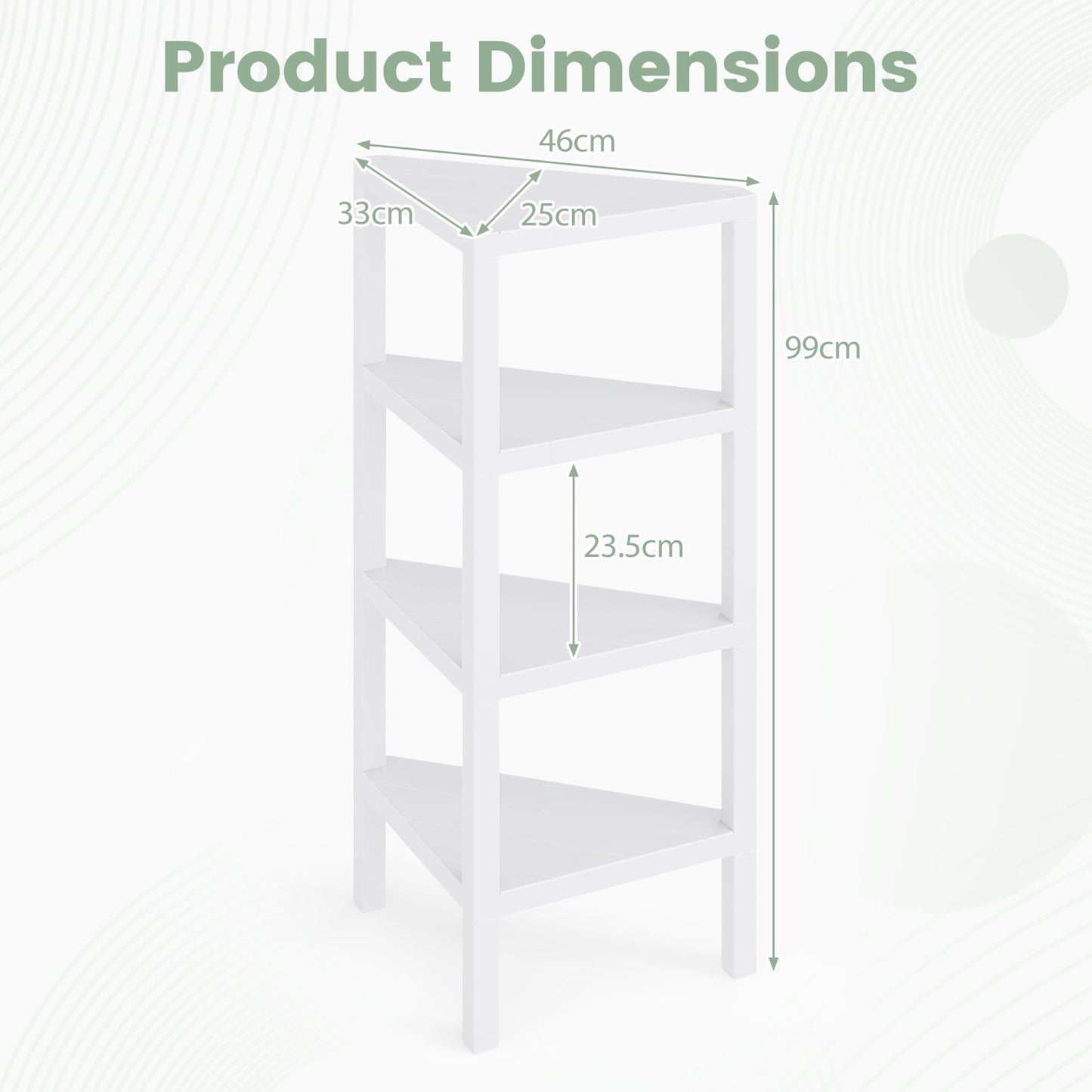 4-Tier Corner Shelf Stand with Open Slatted Shelves-White