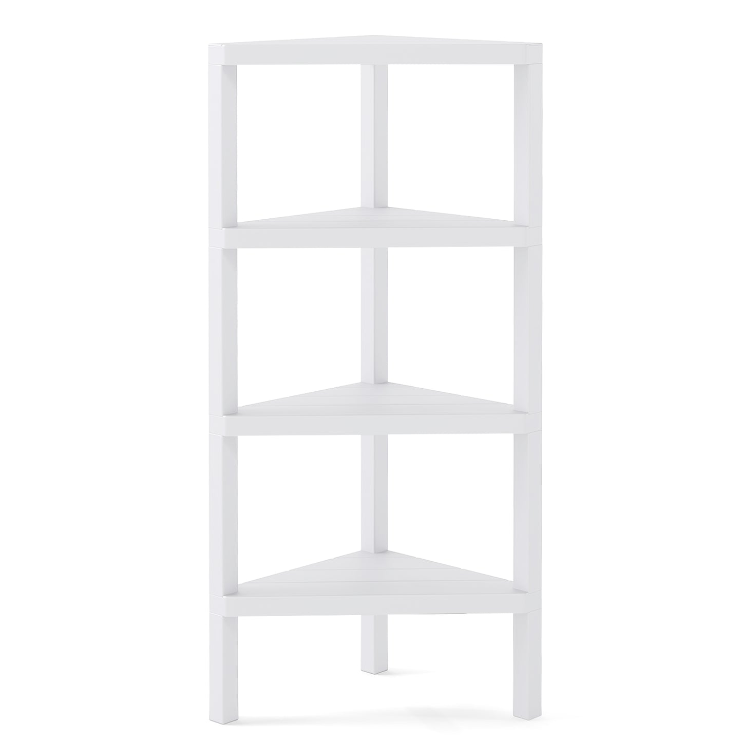 4-Tier Corner Shelf Stand with Open Slatted Shelves-White