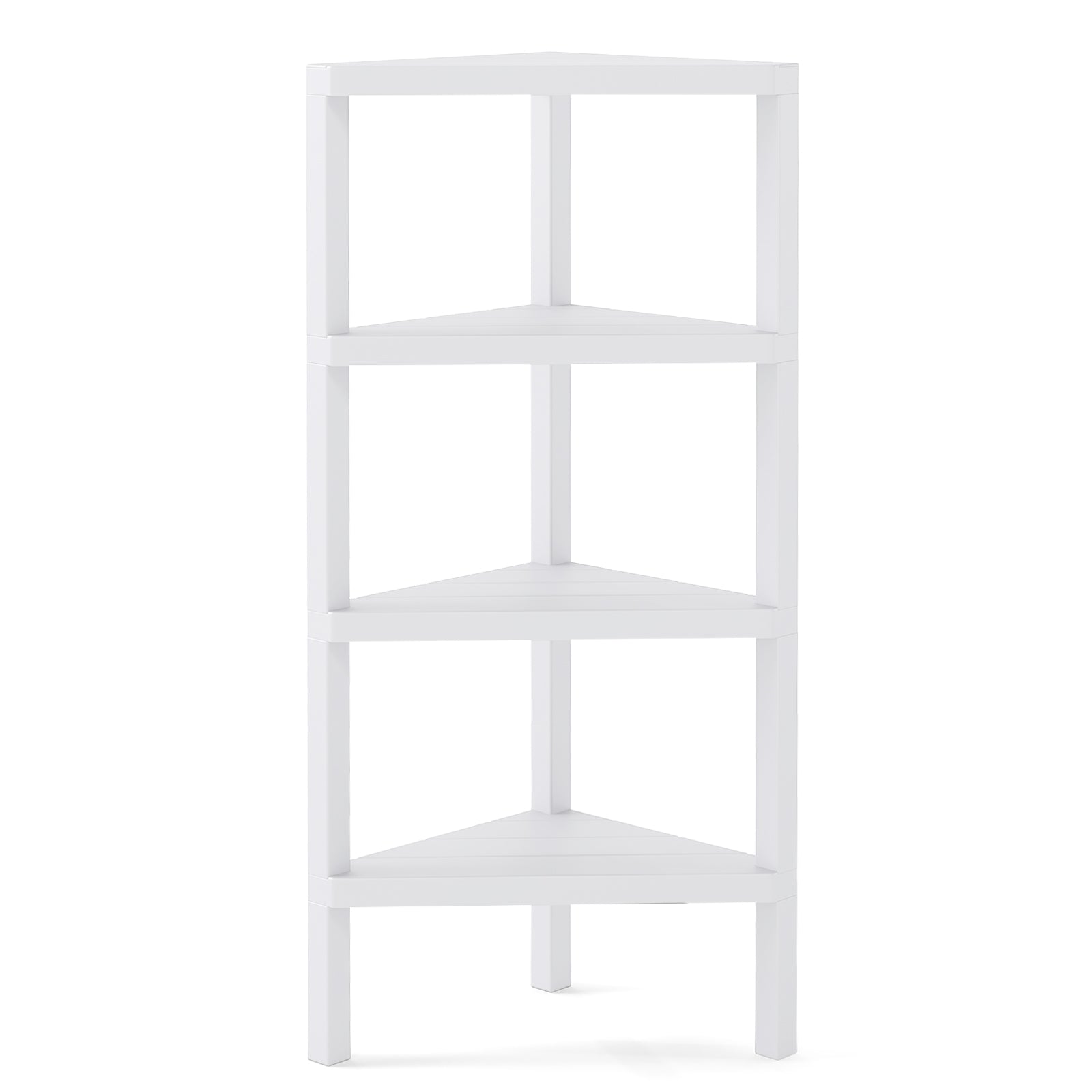 4-Tier Corner Shelf Stand with Open Slatted Shelves-White