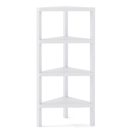 4-Tier Corner Shelf Stand with Open Slatted Shelves-White