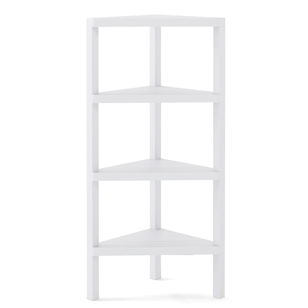 4-Tier Corner Shelf Stand with Open Slatted Shelves-White