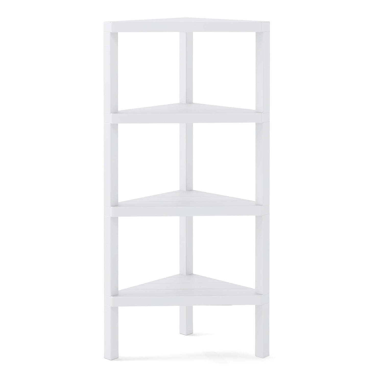 4-Tier Corner Shelf Stand with Open Slatted Shelves-White