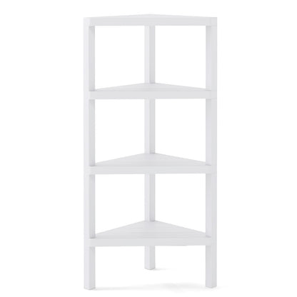 4-Tier Corner Shelf Stand with Open Slatted Shelves-White