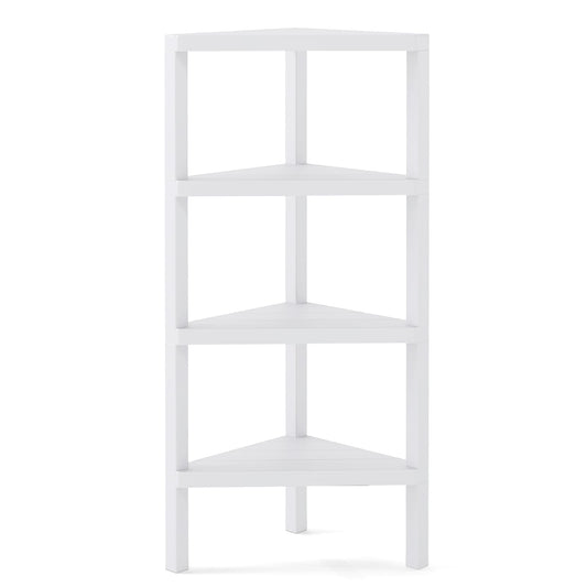 4-Tier Corner Shelf Stand with Open Slatted Shelves-White