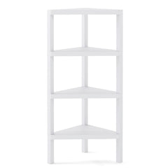 4-Tier Corner Shelf Stand with Open Slatted Shelves-White