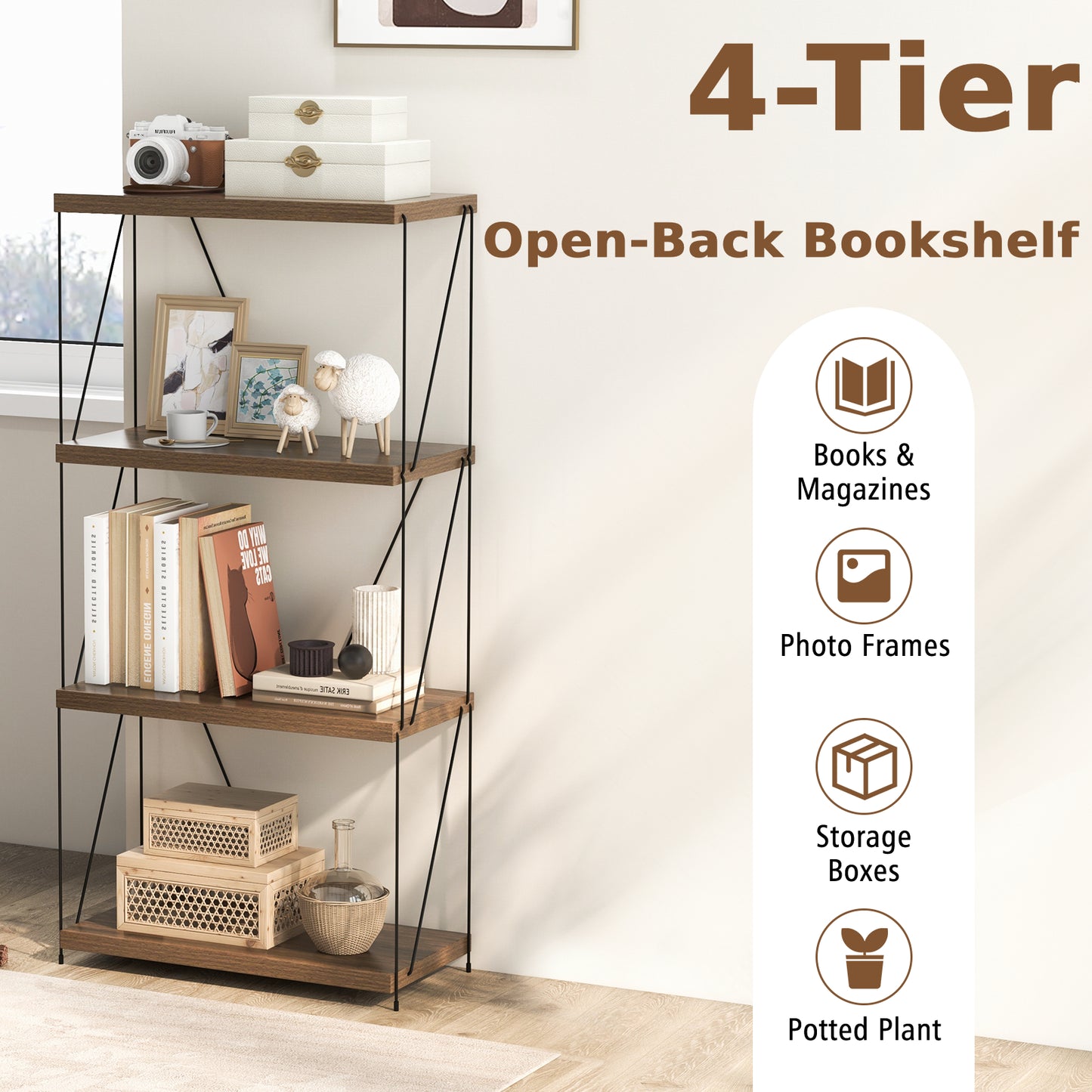4-Tier Multipurpose Display Rack with Metal Frame
