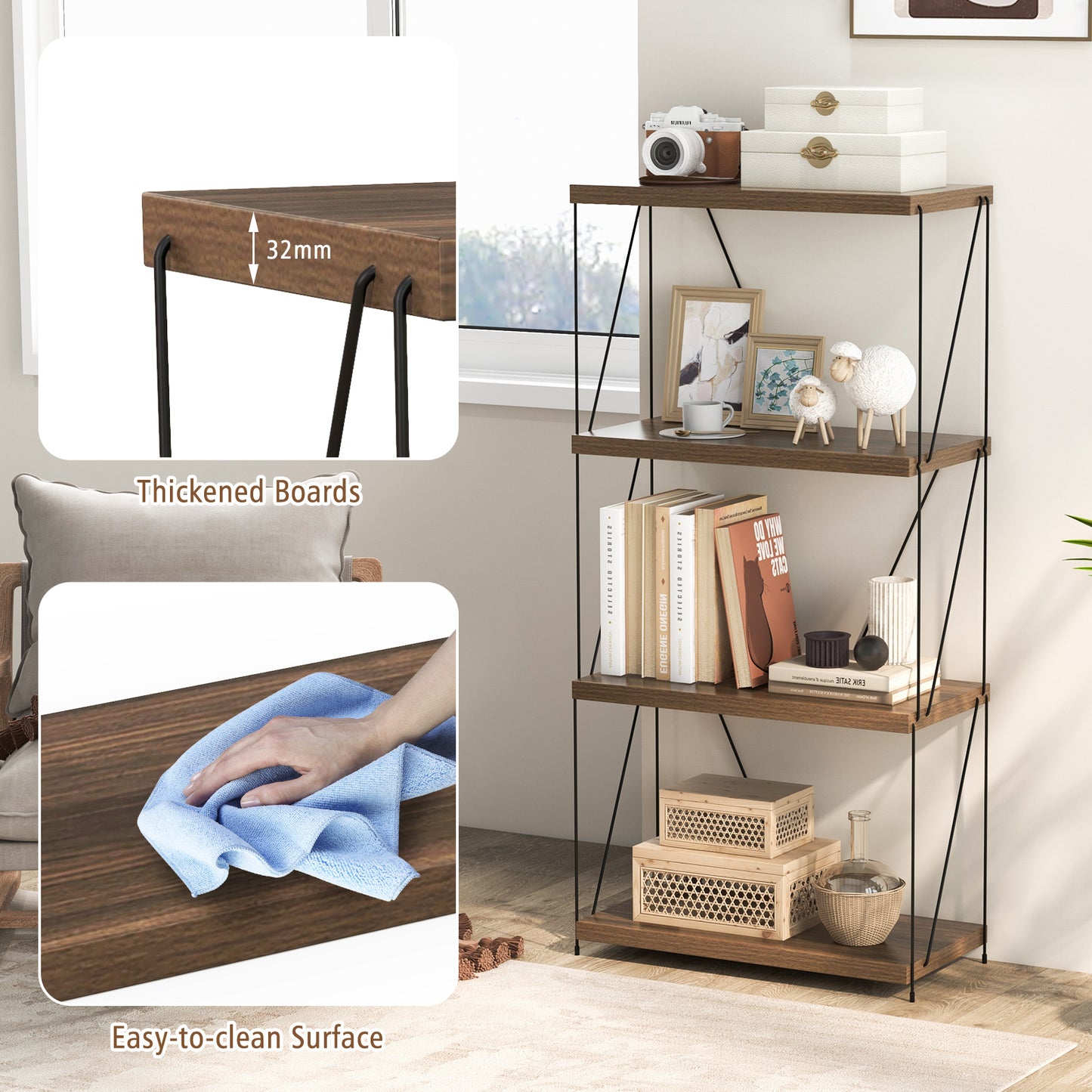 4-Tier Multipurpose Display Rack with Metal Frame