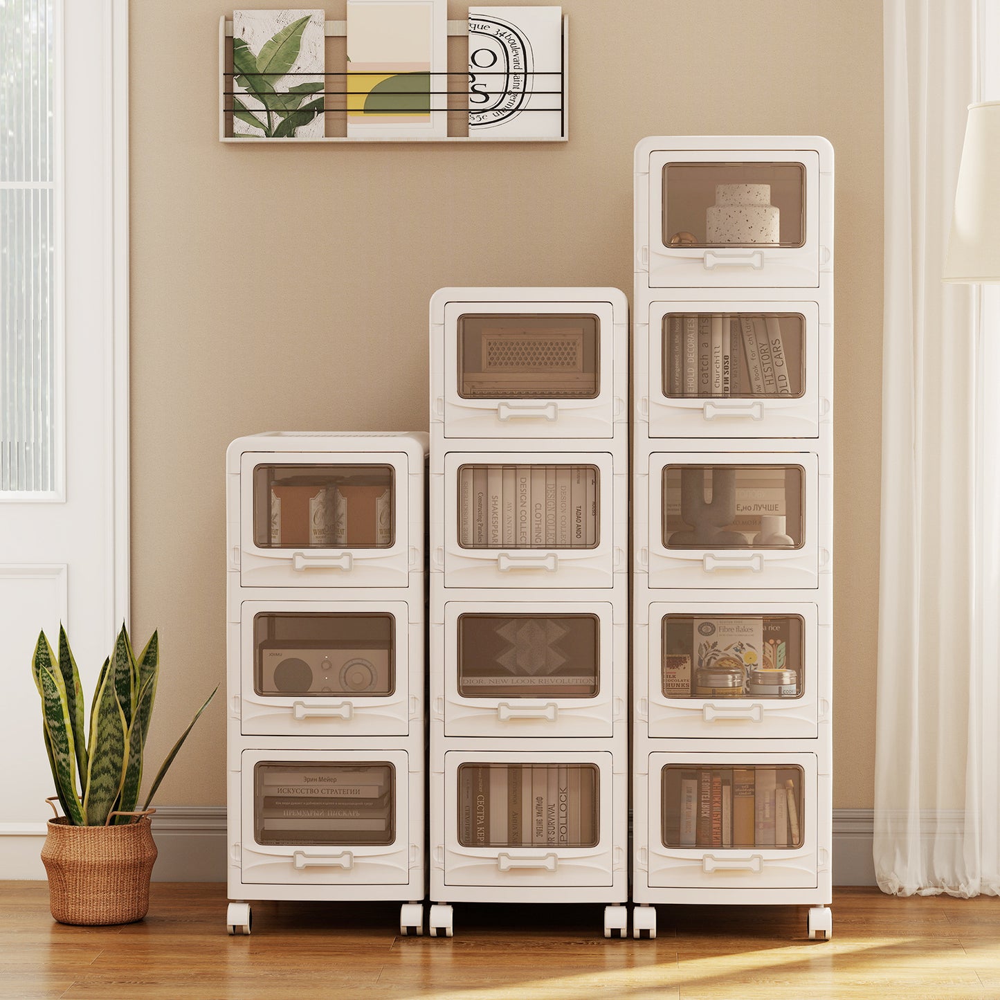 4-Tier Plastic Drawer Storage Organizer Rolling Cart with 4 Drawers