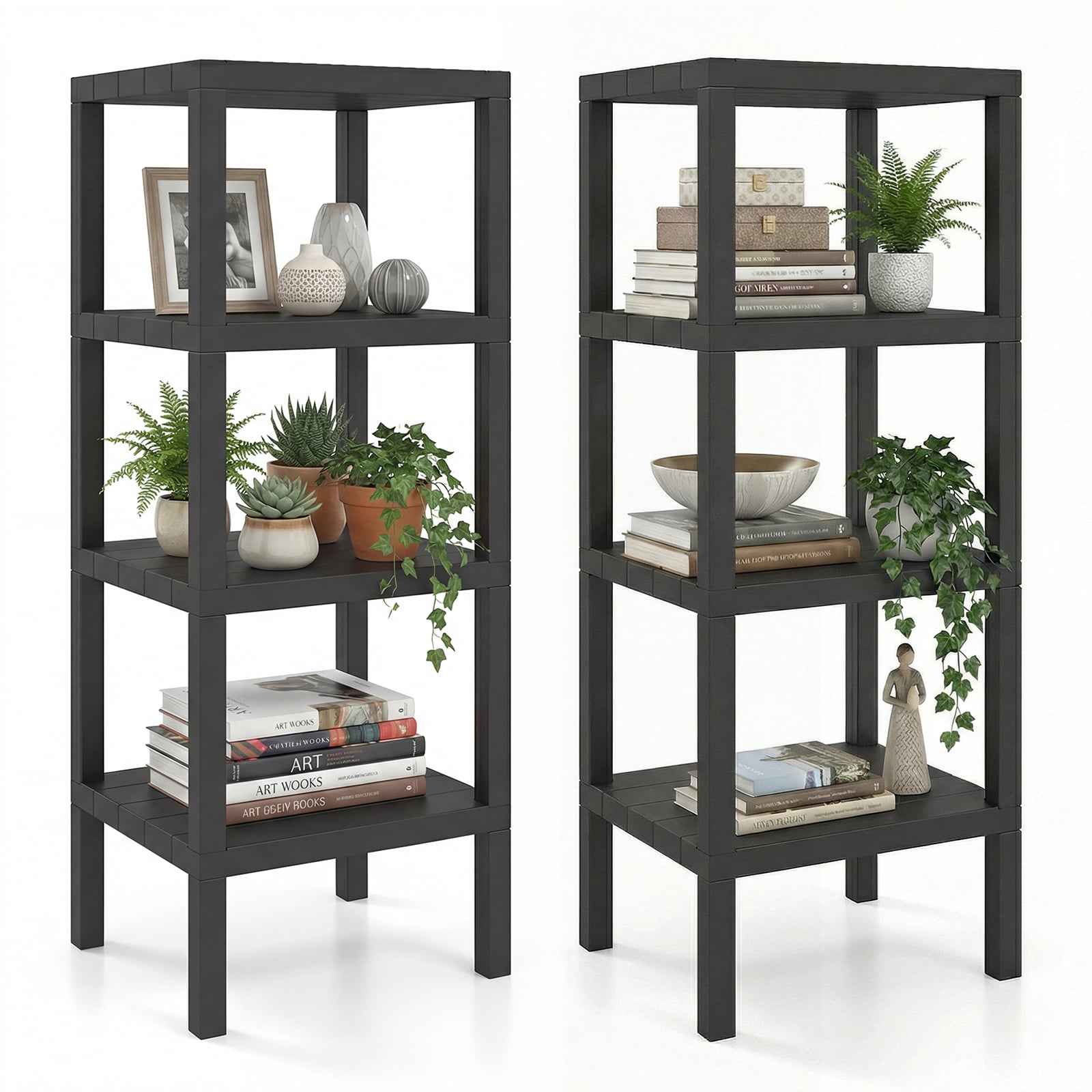 4-Tier Plastic Storage Shelf Freestanding Utility Rack-Black