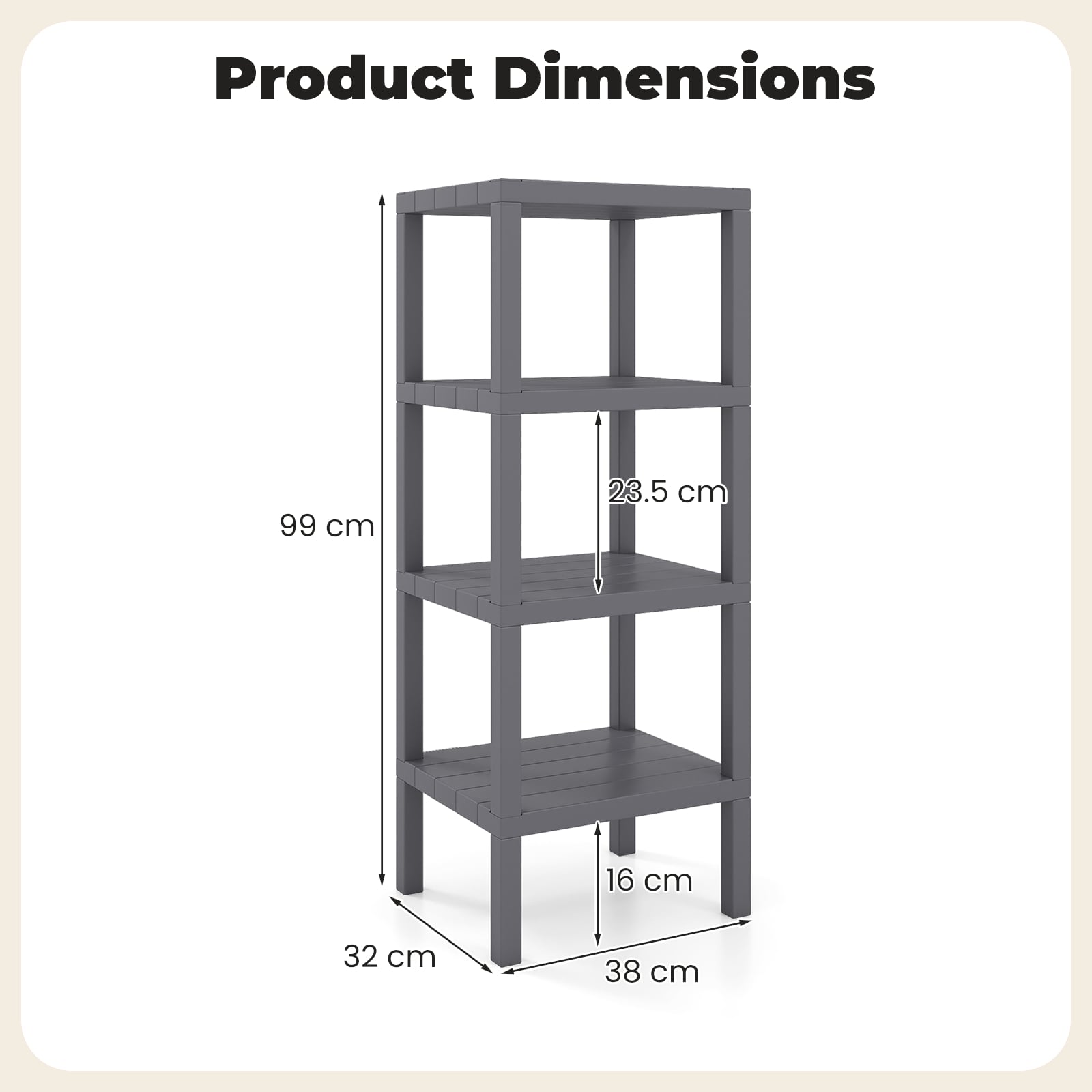 4-Tier Plastic Storage Shelf Freestanding Utility Rack-Grey