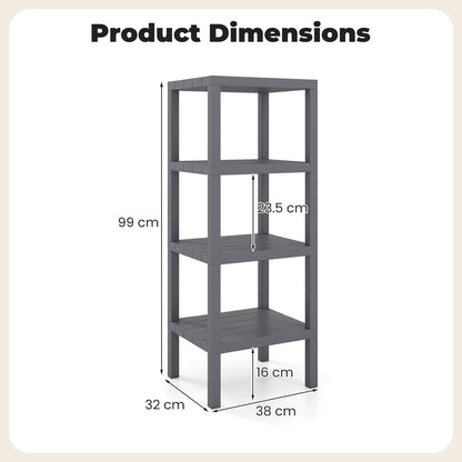 4-Tier Plastic Storage Shelf Freestanding Utility Rack-Grey