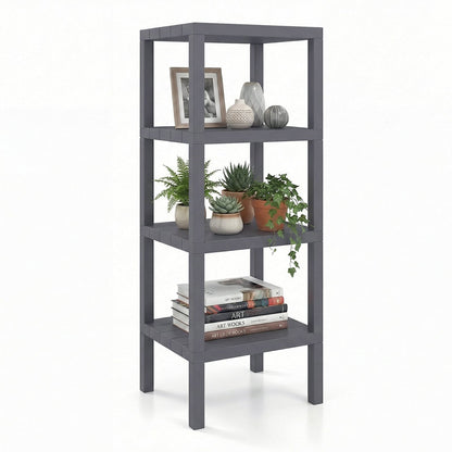 4-Tier Plastic Storage Shelf Freestanding Utility Rack-Grey
