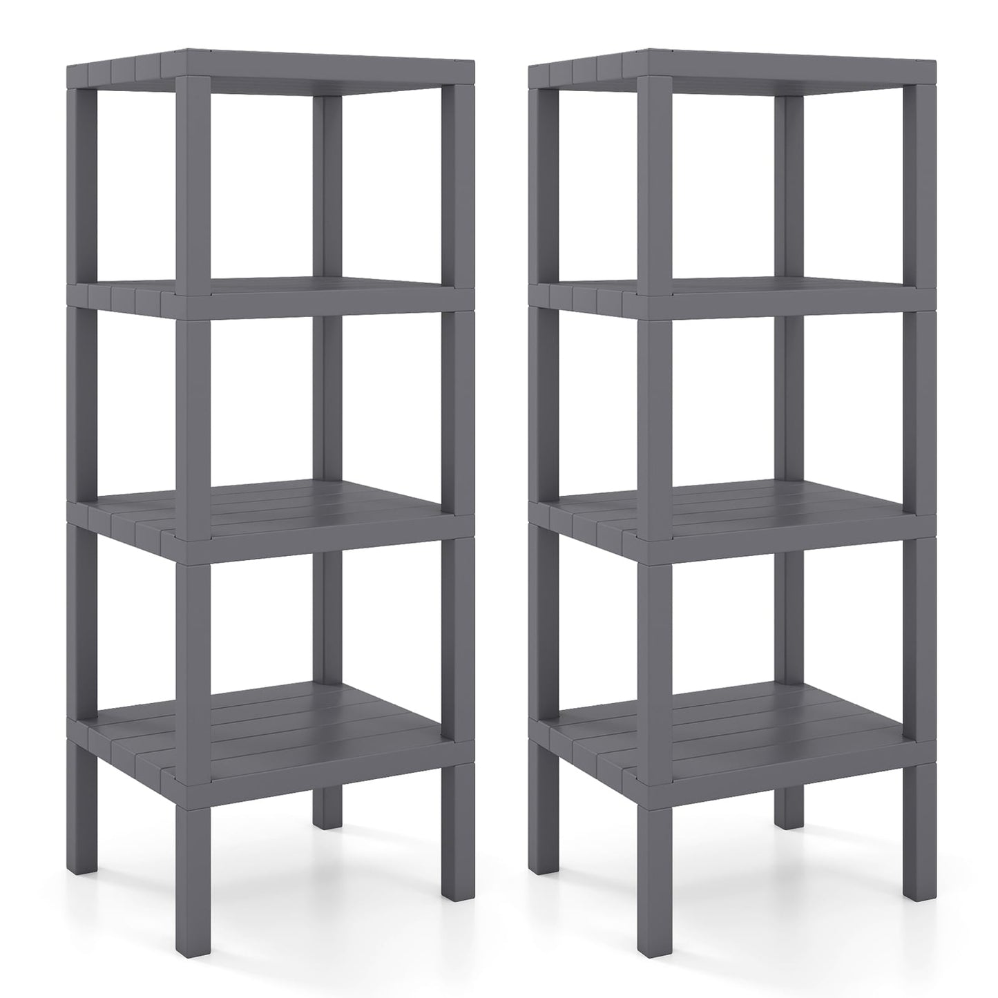 4-Tier Plastic Storage Shelf Freestanding Utility Rack-Grey