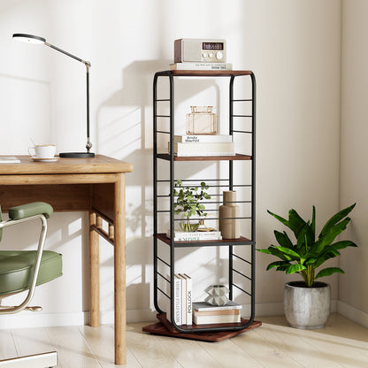 4-Tier Rotating Bookshelf 360° Spinning Bookcase Tower-Rustic Brown