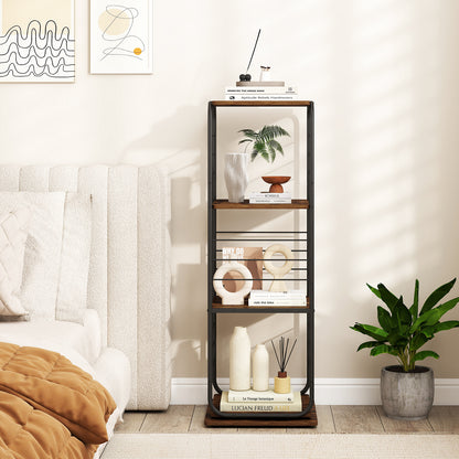 4-Tier Rotating Bookshelf 360° Spinning Bookcase Tower-Rustic Brown
