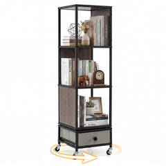 4-Tier Rotating Bookshelf on Wheels for Living Room Office-Grey