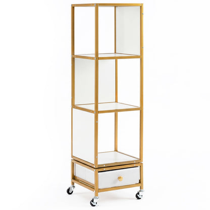 4-Tier Rotating Bookshelf on Wheels for Living Room Office-White
