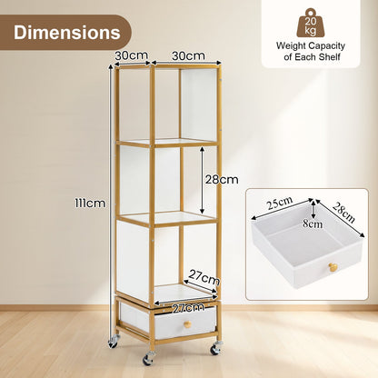 4-Tier Rotating Bookshelf on Wheels for Living Room Office-White