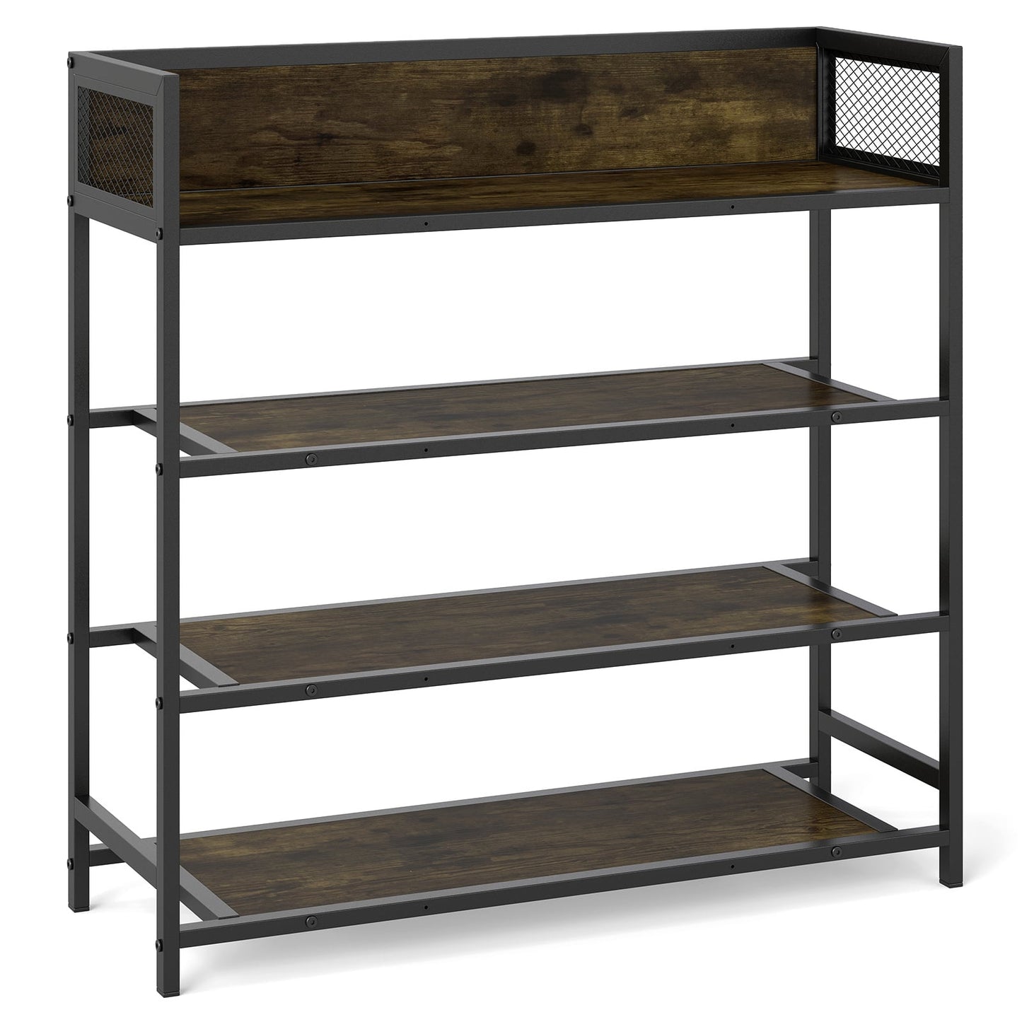 4-Tier Shoe Rack Industrial Shoe Organizer with Heavy Duty Metal Frame-Brown
