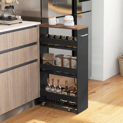 4-Tier Slim Storage Cart with Open Shelves for Kitchen-Black