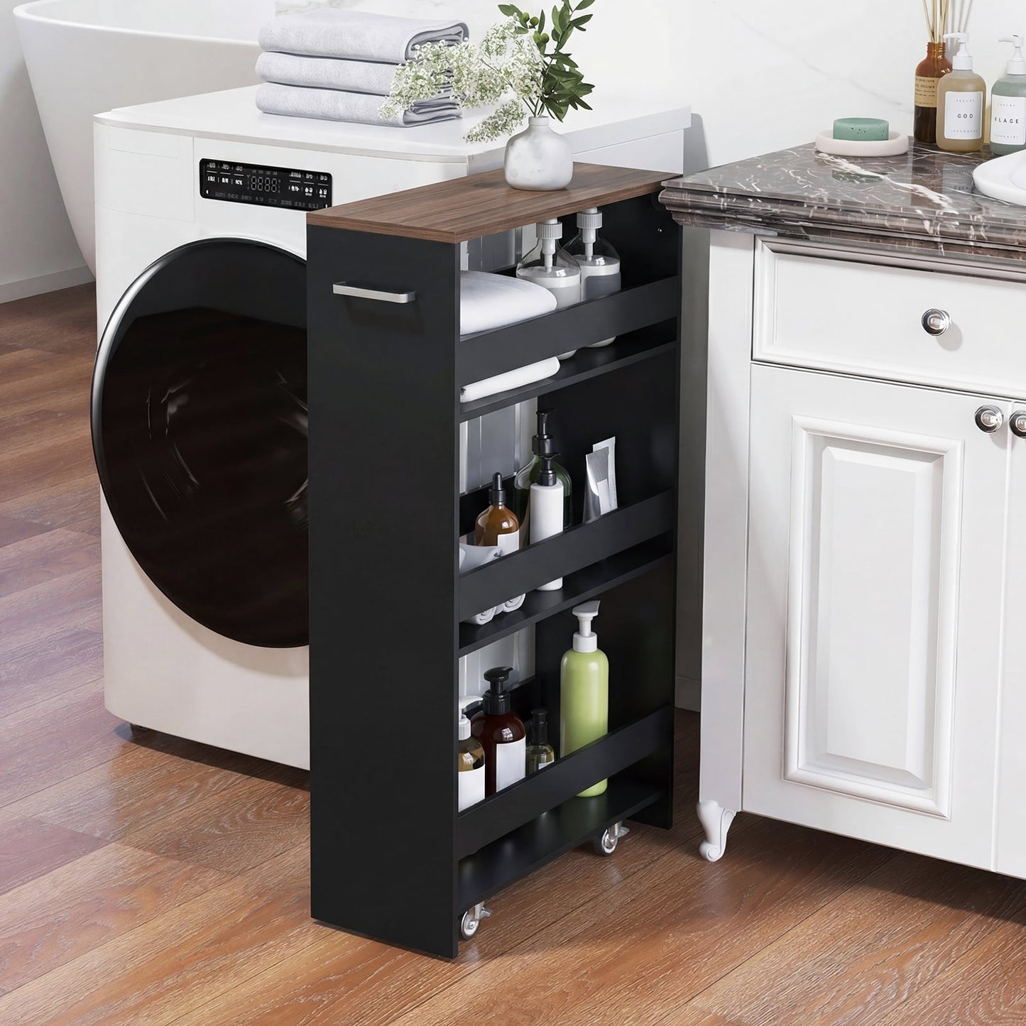 4-Tier Slim Storage Cart with Open Shelves for Kitchen-Black