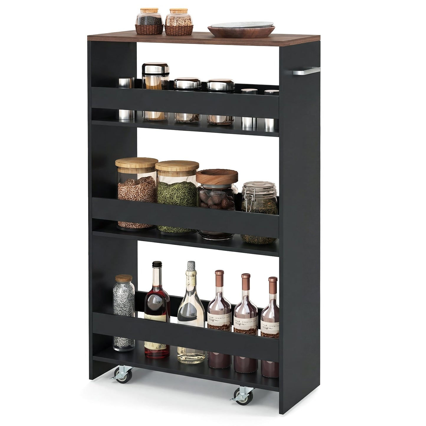 4-Tier Slim Storage Cart with Open Shelves for Kitchen-Black