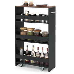 4-Tier Slim Storage Cart with Open Shelves for Kitchen-Black