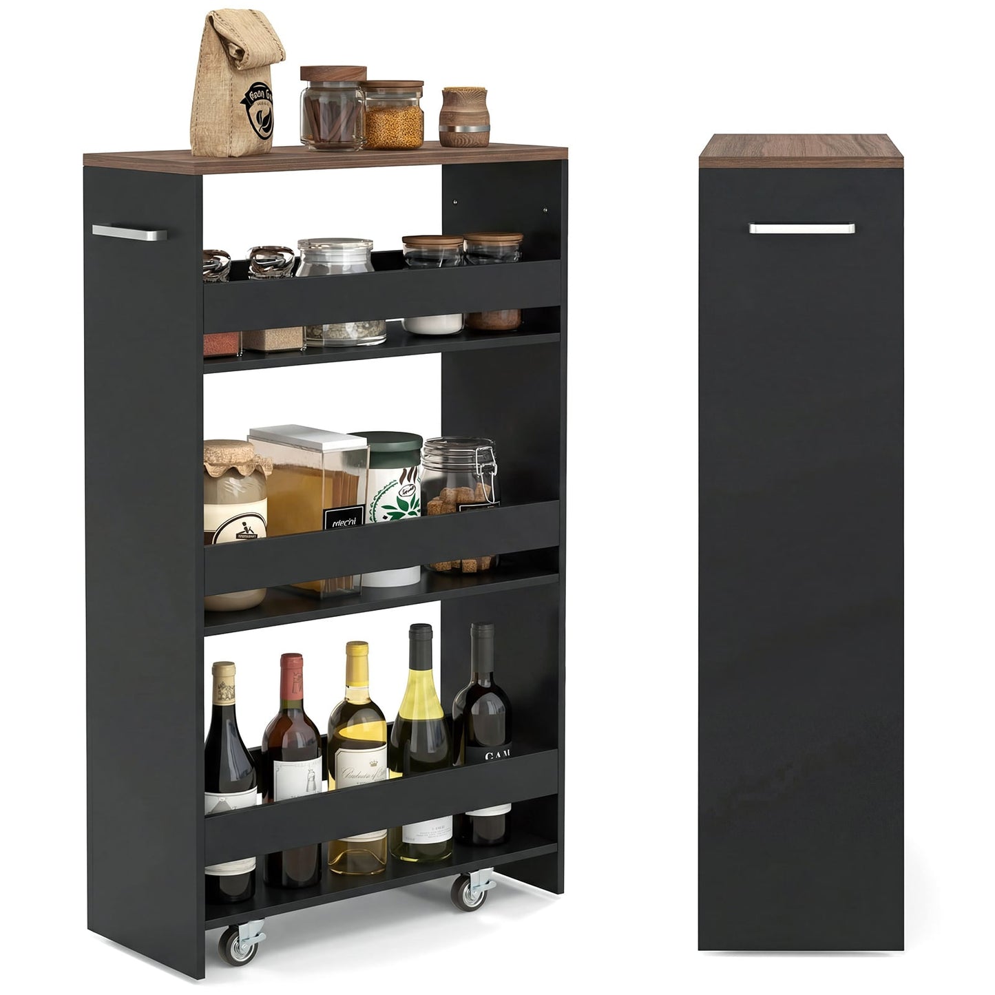 4-Tier Slim Storage Cart with Open Shelves for Kitchen-Black