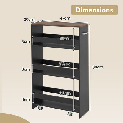 4-Tier Slim Storage Cart with Open Shelves for Kitchen-Black