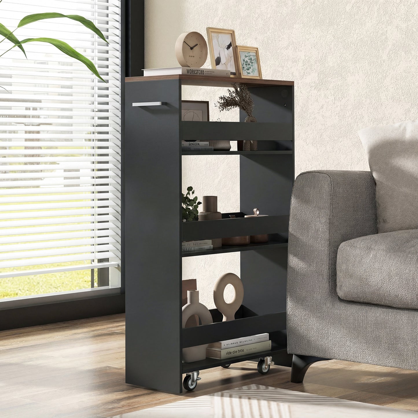 4-Tier Slim Storage Cart with Open Shelves for Kitchen-Black