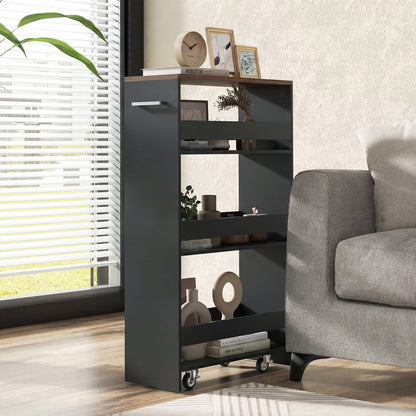 4-Tier Slim Storage Cart with Open Shelves for Kitchen-Black