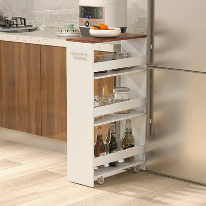 4-Tier Slim Storage Cart with Open Shelves for Kitchen-Rustic Brown