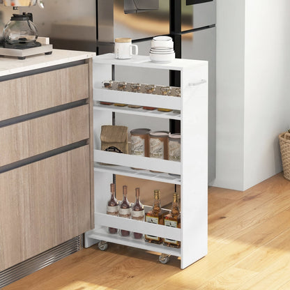 4-Tier Slim Storage Cart with Open Shelves for Kitchen-White