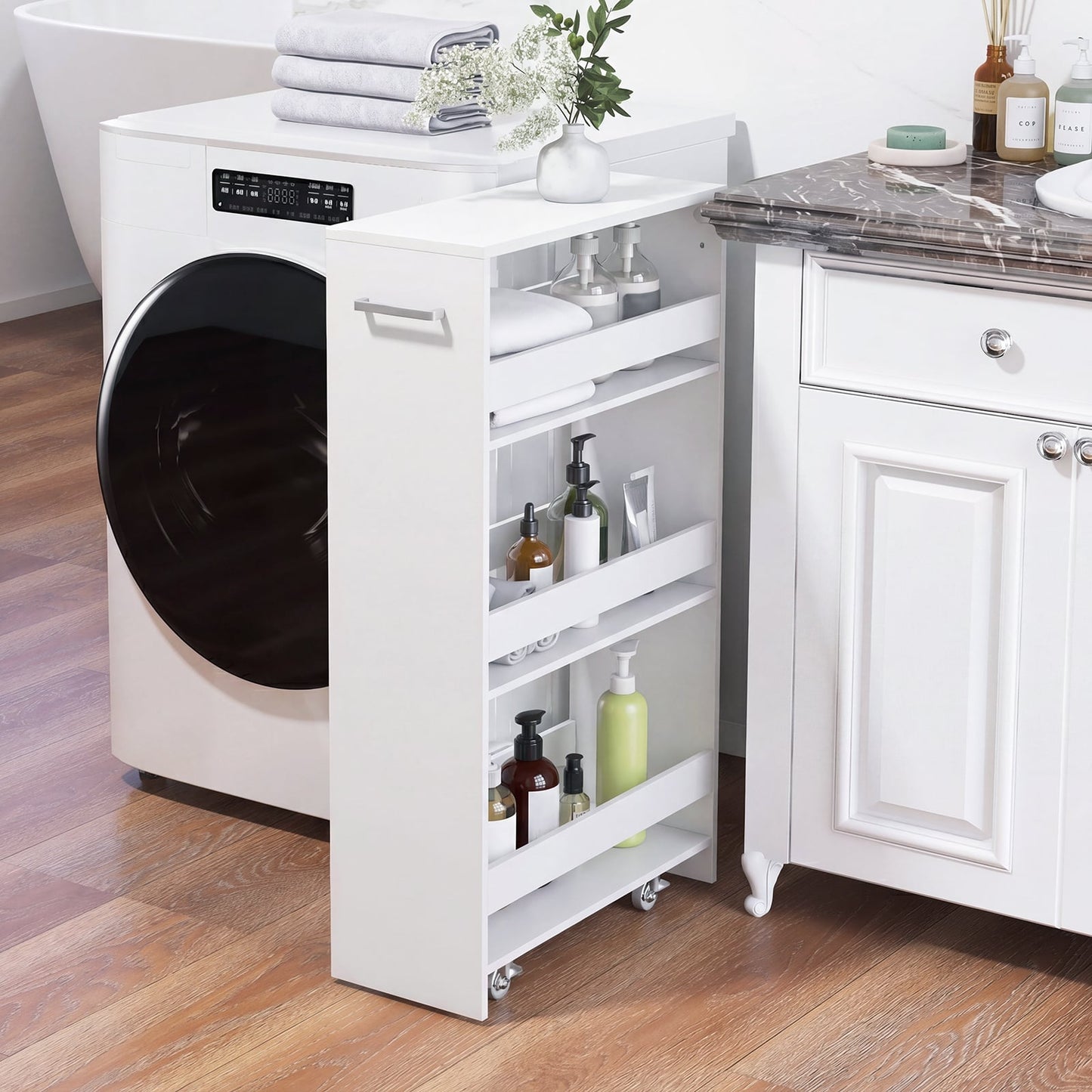 4-Tier Slim Storage Cart with Open Shelves for Kitchen-White