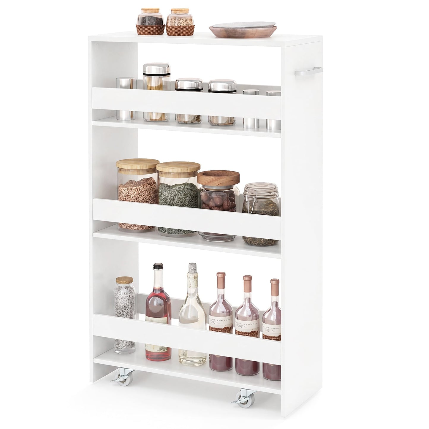 4-Tier Slim Storage Cart with Open Shelves for Kitchen-White