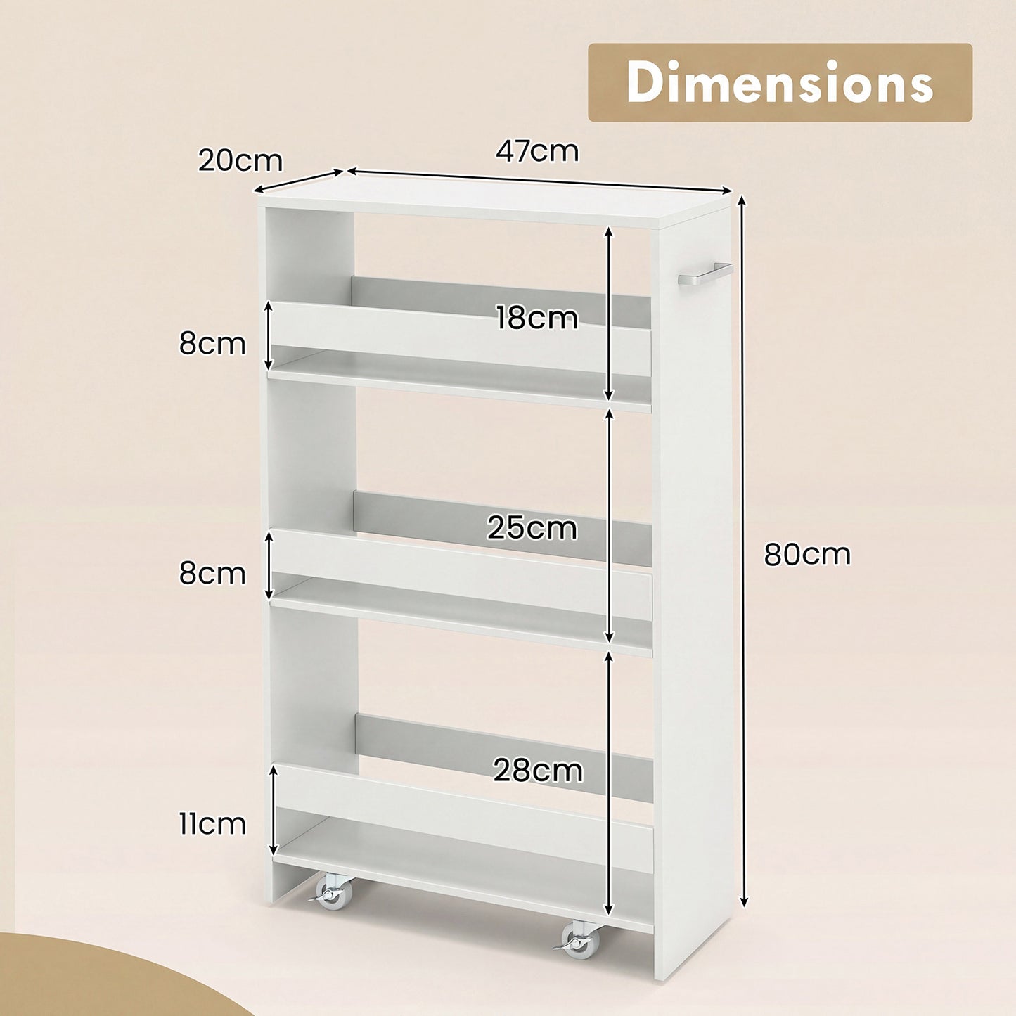 4-Tier Slim Storage Cart with Open Shelves for Kitchen-White